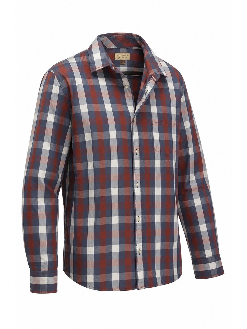 Sonoma XXL Plaid Button-Up Shirt in Blue and Rust